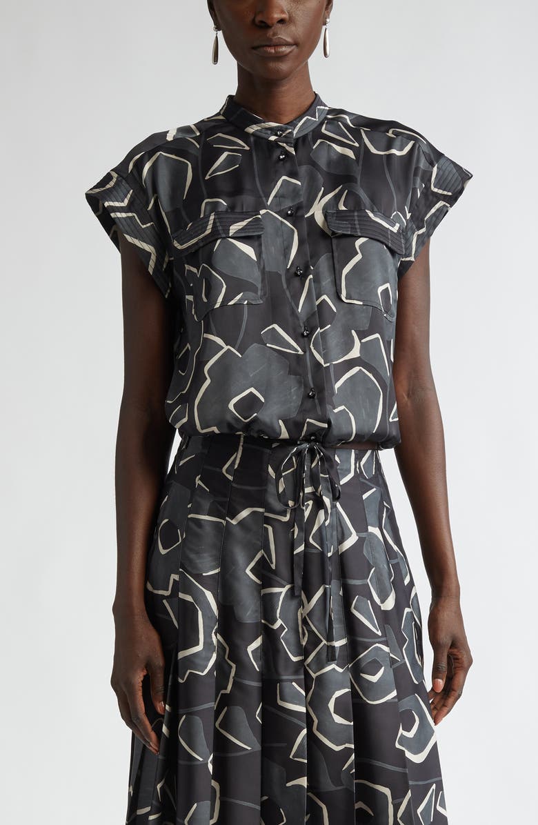 St. John Collection Cubist Floral Cap Sleeve Top, Main, color, 