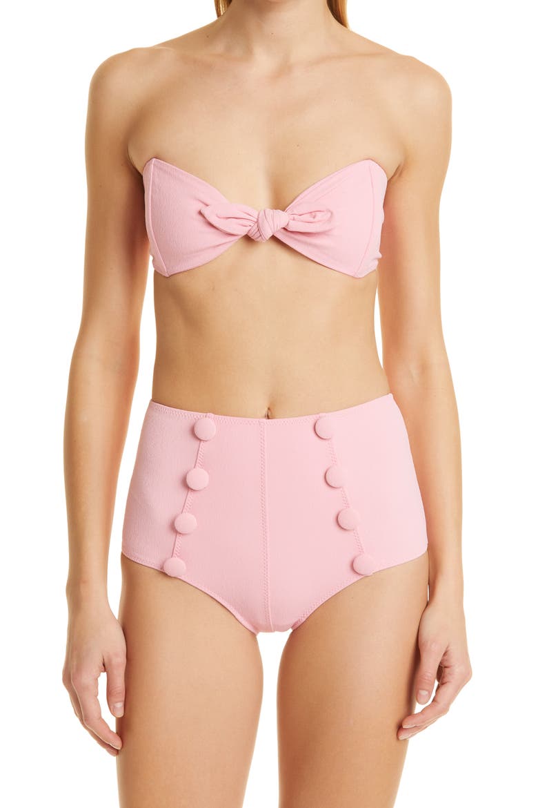Poppy Button High Waist Two-Piece Swimsuit, Main, color, PINK CREPE