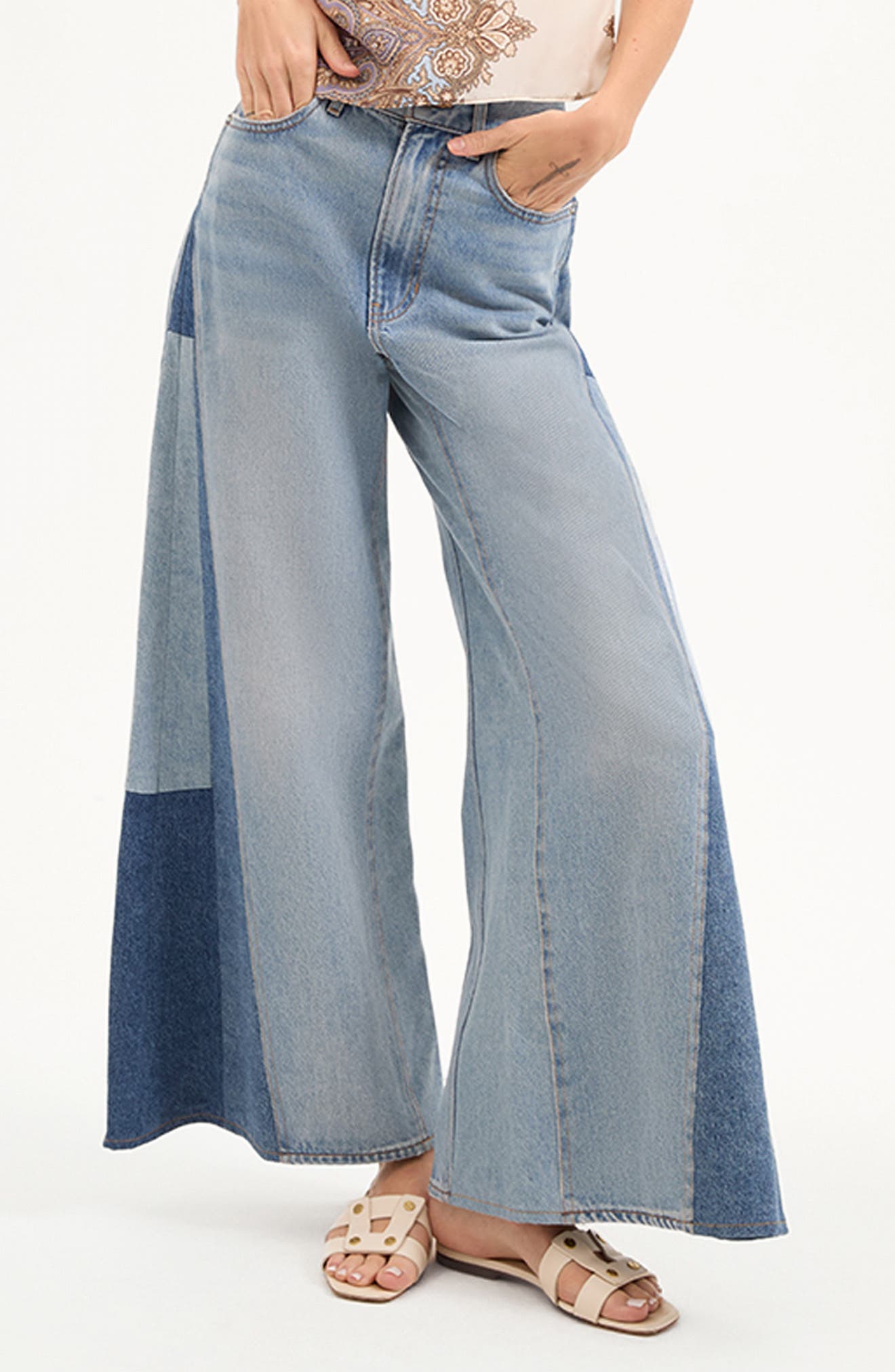 Veronica Beard Vicki Paneled Extra Wide Leg Jeans