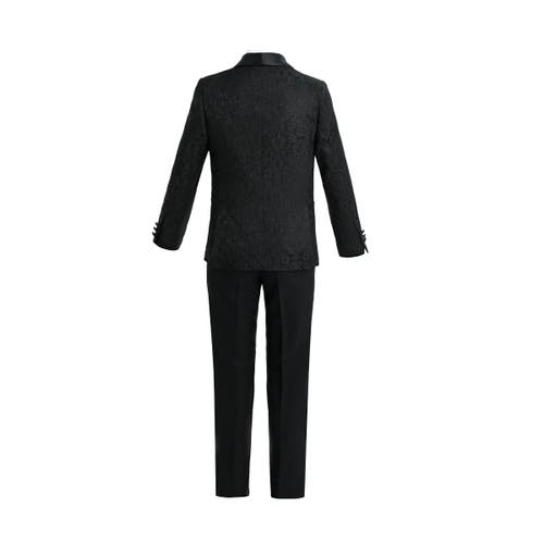 Moustache Textured Suit Set With Satin Lapels In Black