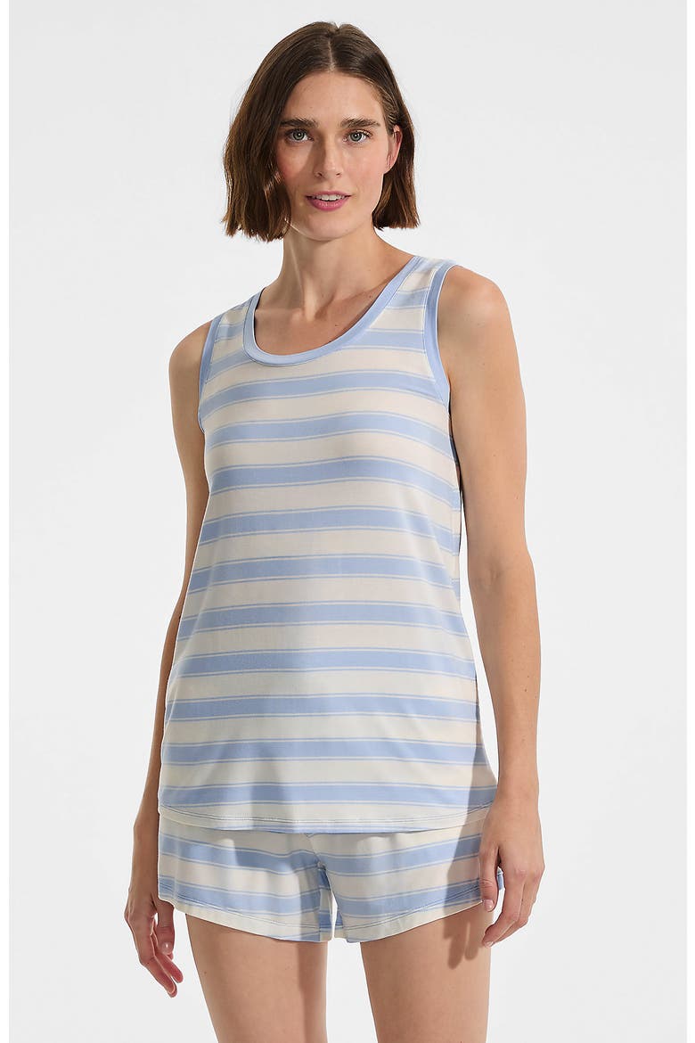 Cooling 3 Piece Pajama Set - Robe Tank and Shorts, Alternate, color, Misty Blue Stripe