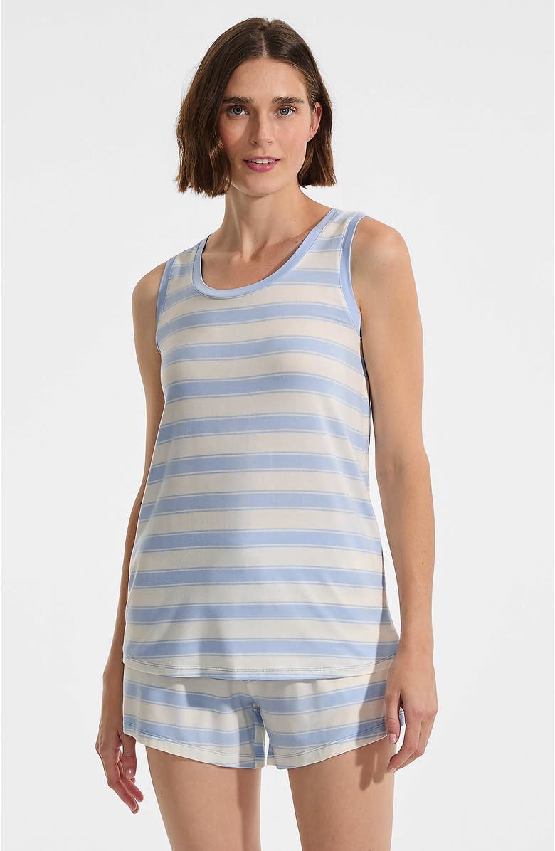 Lands' End Cooling 3 Piece Pajama Set - Robe Tank and Shorts, Alternate, color, Misty Blue Stripe