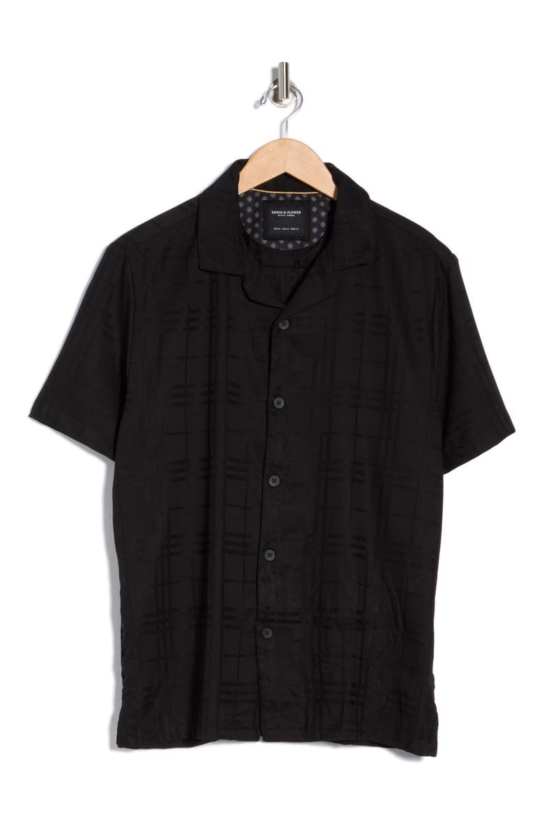 Plaid Jacquard Camp Shirt, Alternate, color, BLACK