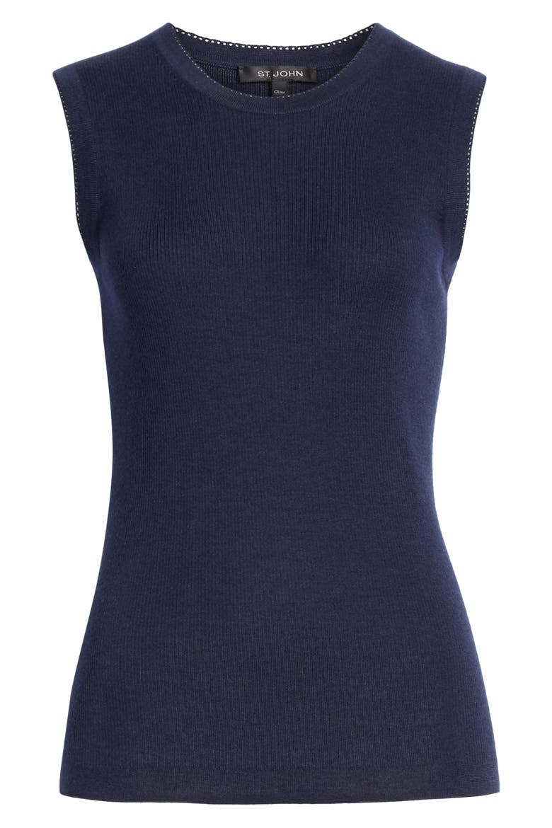 Fine Gauge Pointelle Rib Sleeveless Sweater, Alternate, color, NAVY