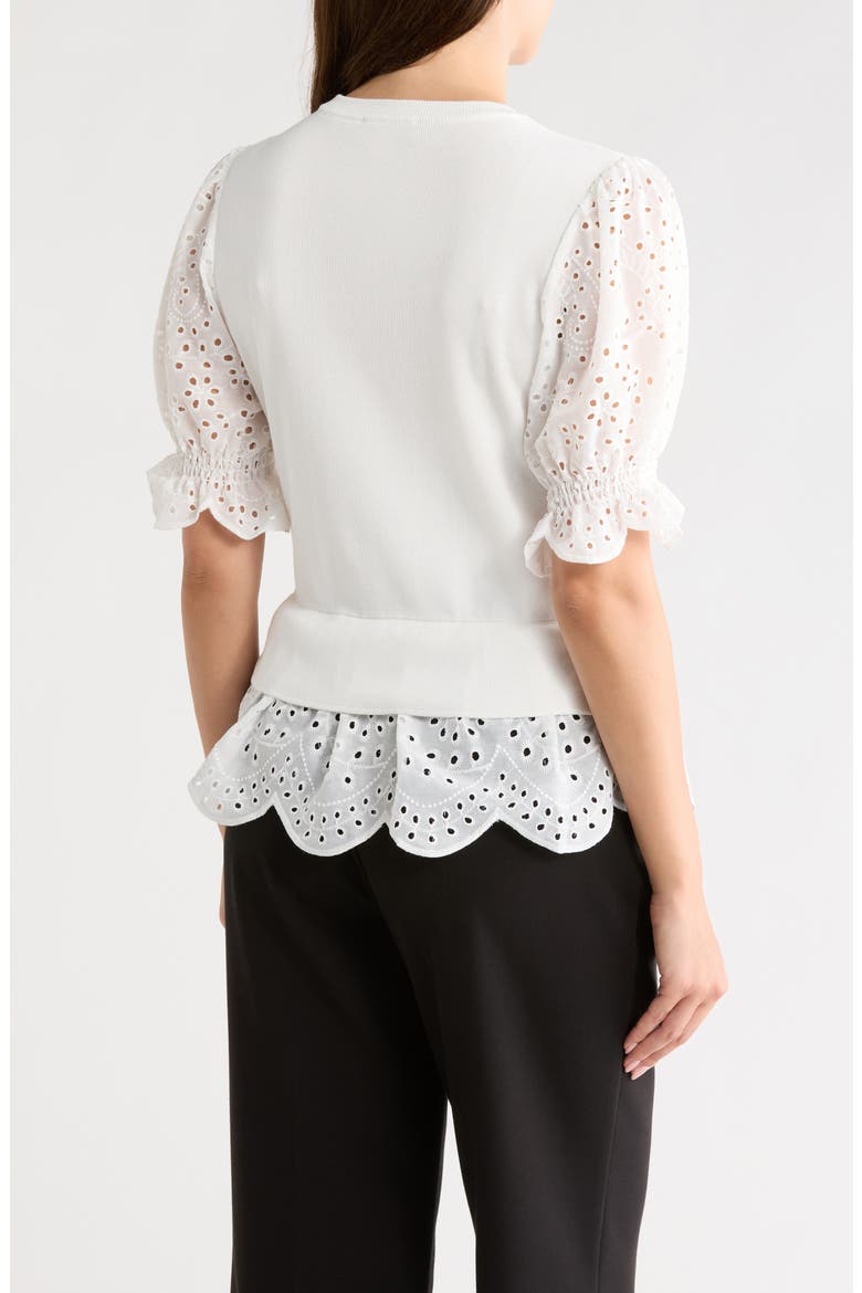 Eyelet Puff Sleeve Twofer Sweater, Alternate, color, WHITE