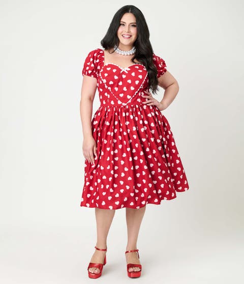 Plus Size Puff Sleeve Sweetheart Fit & Flare Dress