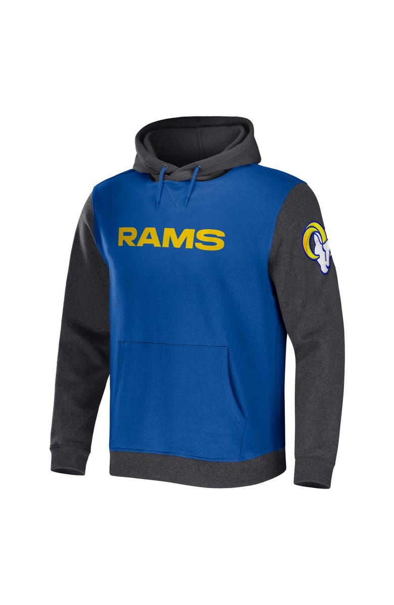 NFL X DARIUS RUCKER Men's NFL x Darius Rucker Collection by Fanatics Royal/Heather Charcoal Los Angeles Rams Colorblock Pullover Hoodie, Alternate, color, 