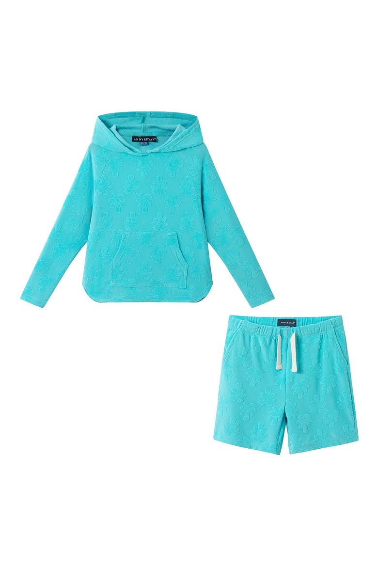 Kids' 2-Piece Terry Cover-Up Hoodie & Shorts Set, Main, color, AQUA PALM