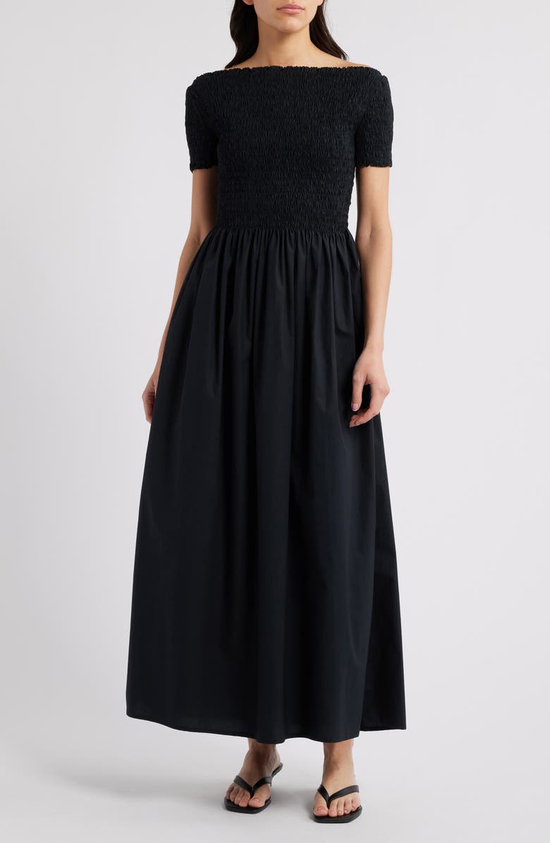 Faithfull the Brand Deboni Off the Shoulder Cotton Maxi Dress, Main, color, Black