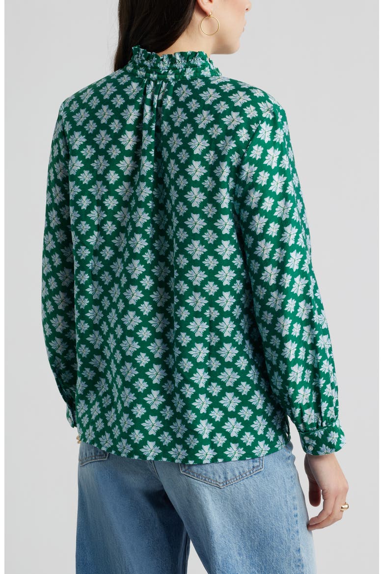 Ruffle Button-Up Shirt, Alternate, color, GREEN- BLUE MILLIE TILE