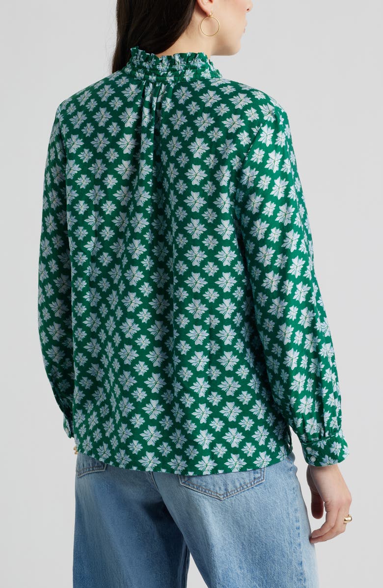 Caslon<sup>®</sup> Ruffle Button-Up Shirt, Alternate, color, Green- Blue Millie Tile