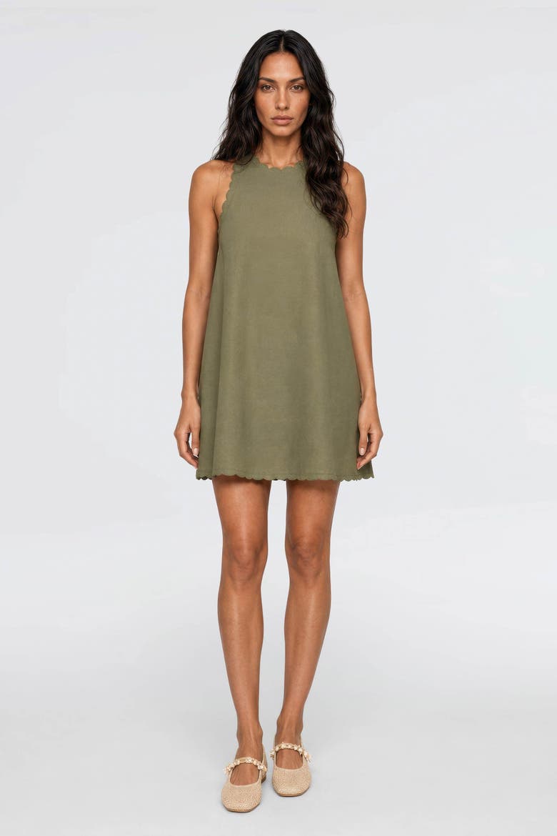 Calia Linen Blend Sleeveless Fit & Flare Mini Dress, Main, color, Khaki