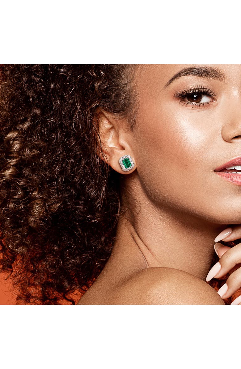 Created Forever Sterling Silver Emerald Cut Lab Grown Diamond Halo Stud Earrings, Alternate, color, 
