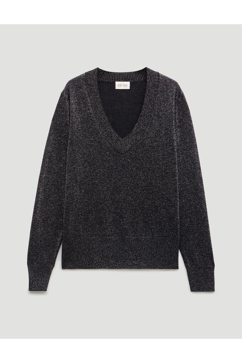Gracey V Neck Metallic Jumper, Alternate, color, Silver Metallic