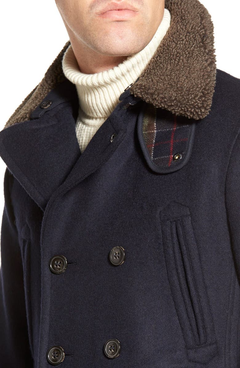 Barbour 'Penston' Double Breasted Coat with Removable Faux Shearling Collar, Alternate, color, 