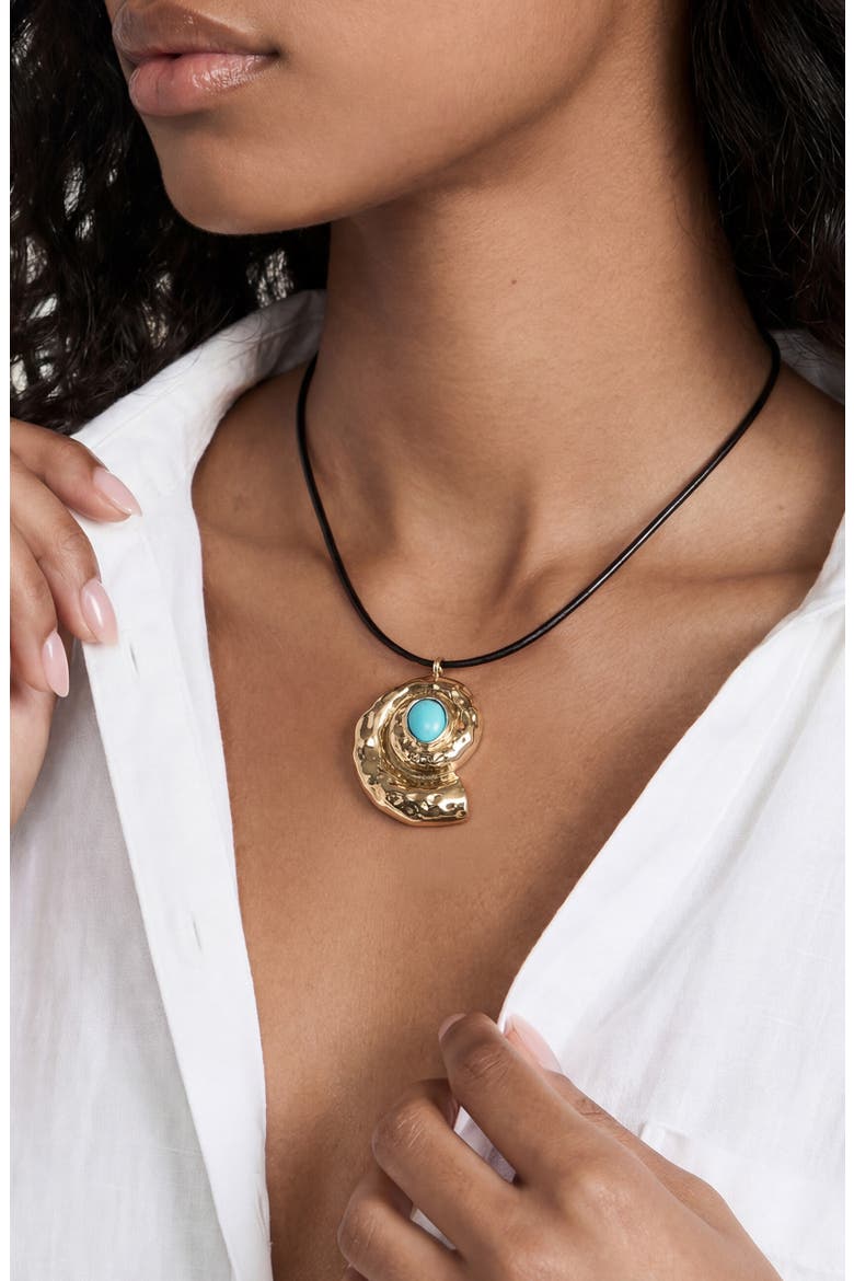 Turquoise Conch Pendant Cord Necklace, Alternate, color, TURQUOISE