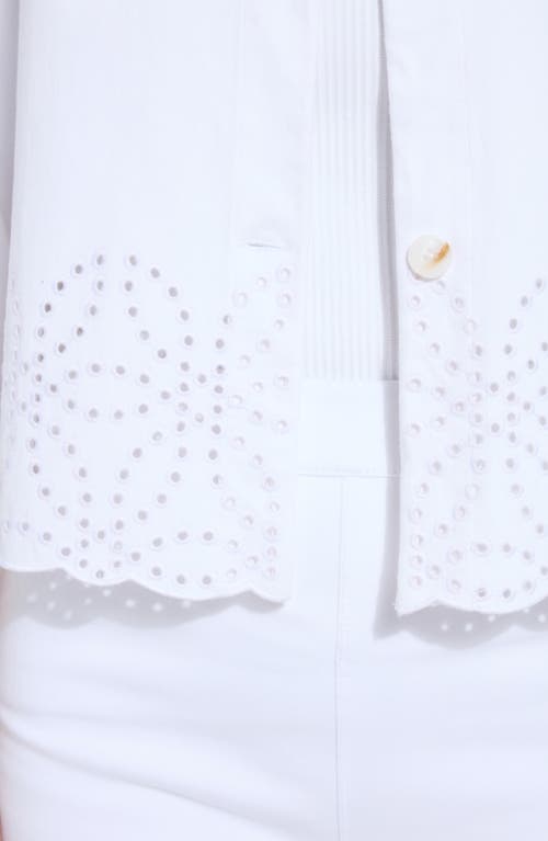 Lyssé Gem Eyelet Embroidered Denim Jacket Curvy In White