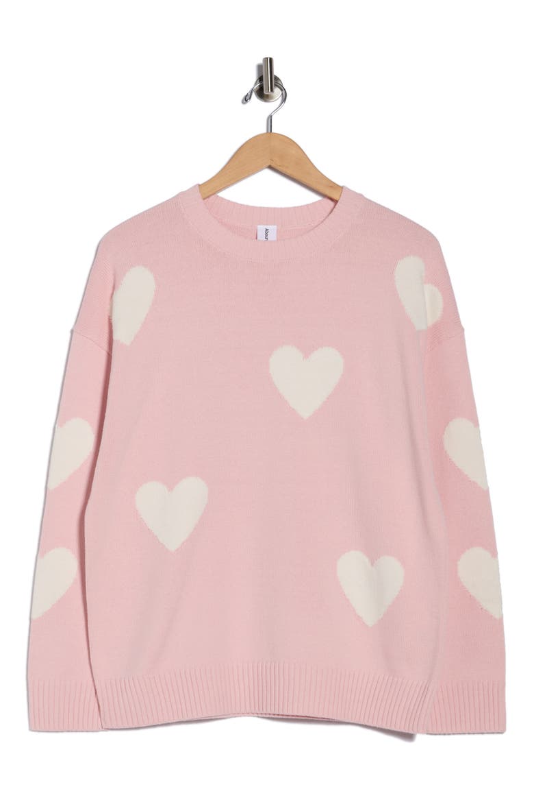 Hearts Sweater, Alternate, color, PINK HEARTS