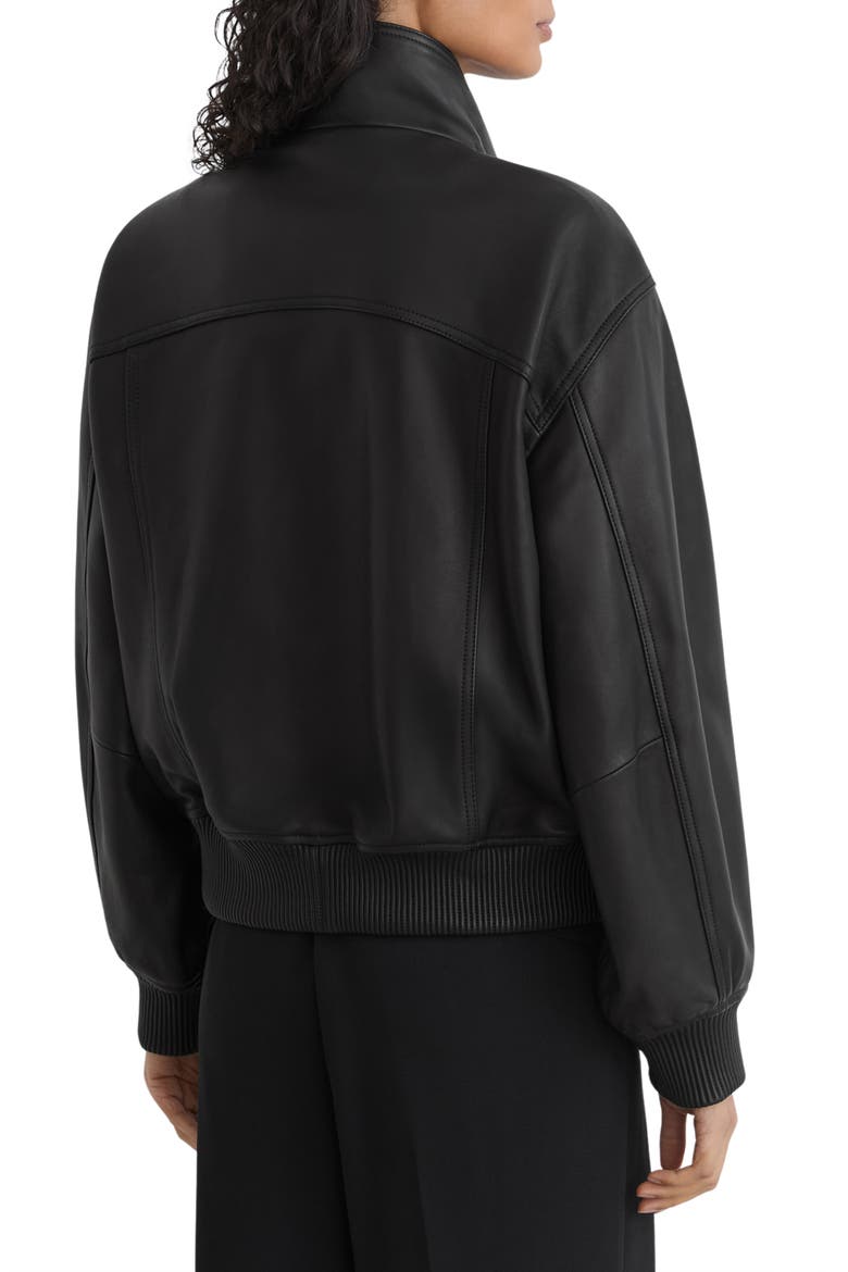 Cara Leather Bomber Jacket, Alternate, color, BLACK