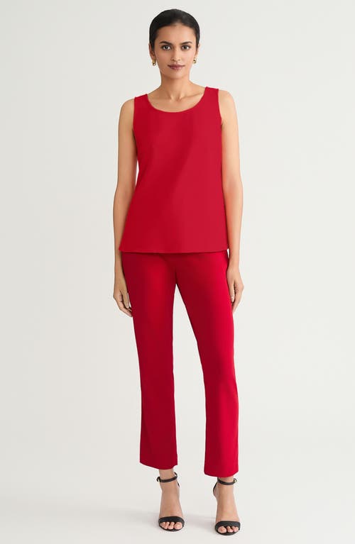 Ming Wang Deco Scoop Neck Stretch Crepe Tank In Red
