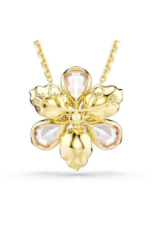 Swarovski Idyllia Crystal Flower Brooch Pendant Necklace In Gold