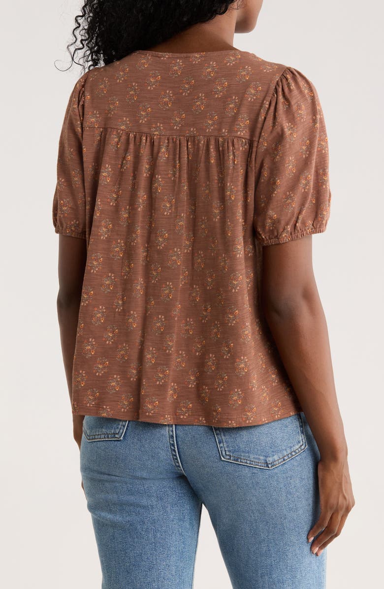 Lucky Brand Floral Square Neck Button Top, Alternate, color, Brown Floral