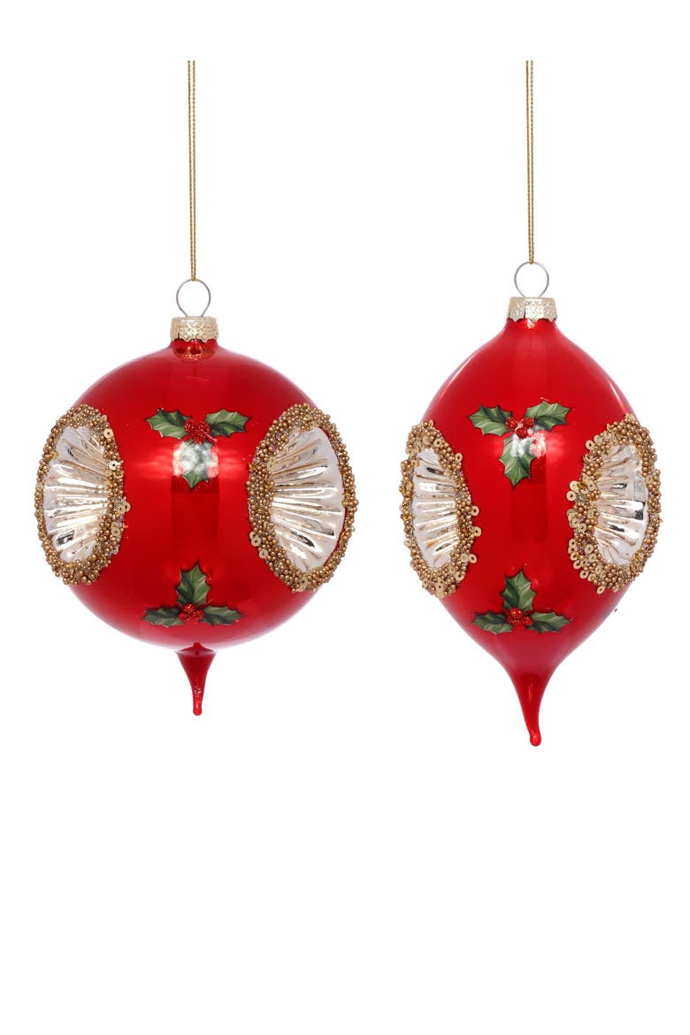 Holly Gold Sparkle Ornament, Box of 6, Main, color, Red