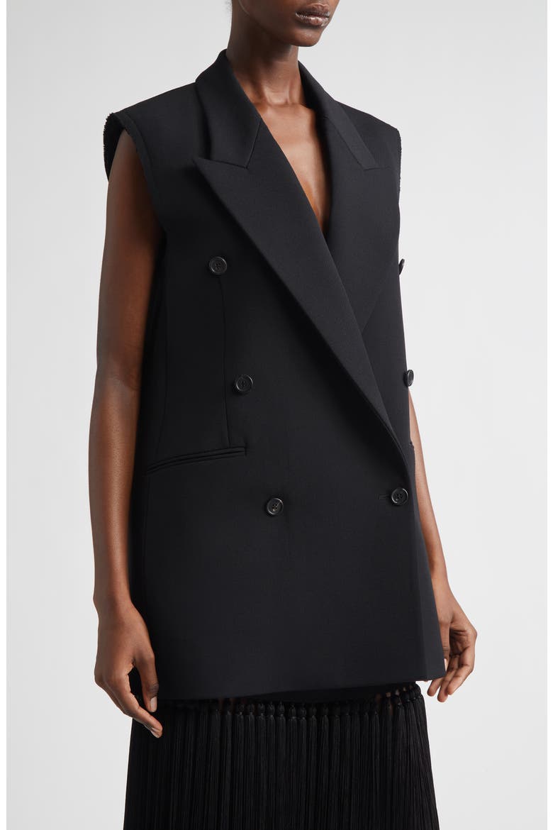 Frayed Double Breasted Wool Gabardine Vest, Alternate, color, BLACK