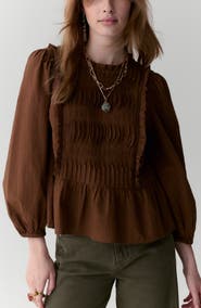 PER UNA BY M&S Pleated Ruffle Trim Cotton Peplum Top