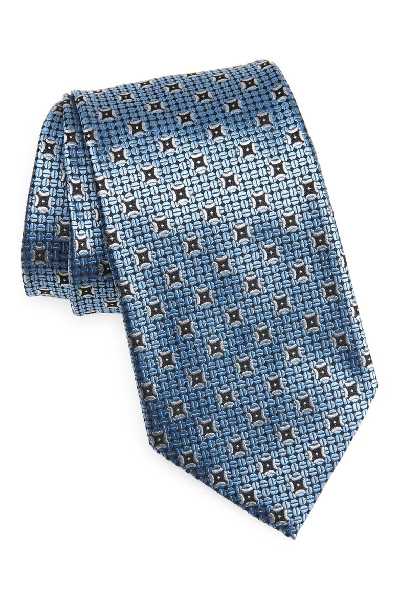 Medallion Mulberry Silk Tie, Main, color, LIGHT BLUE