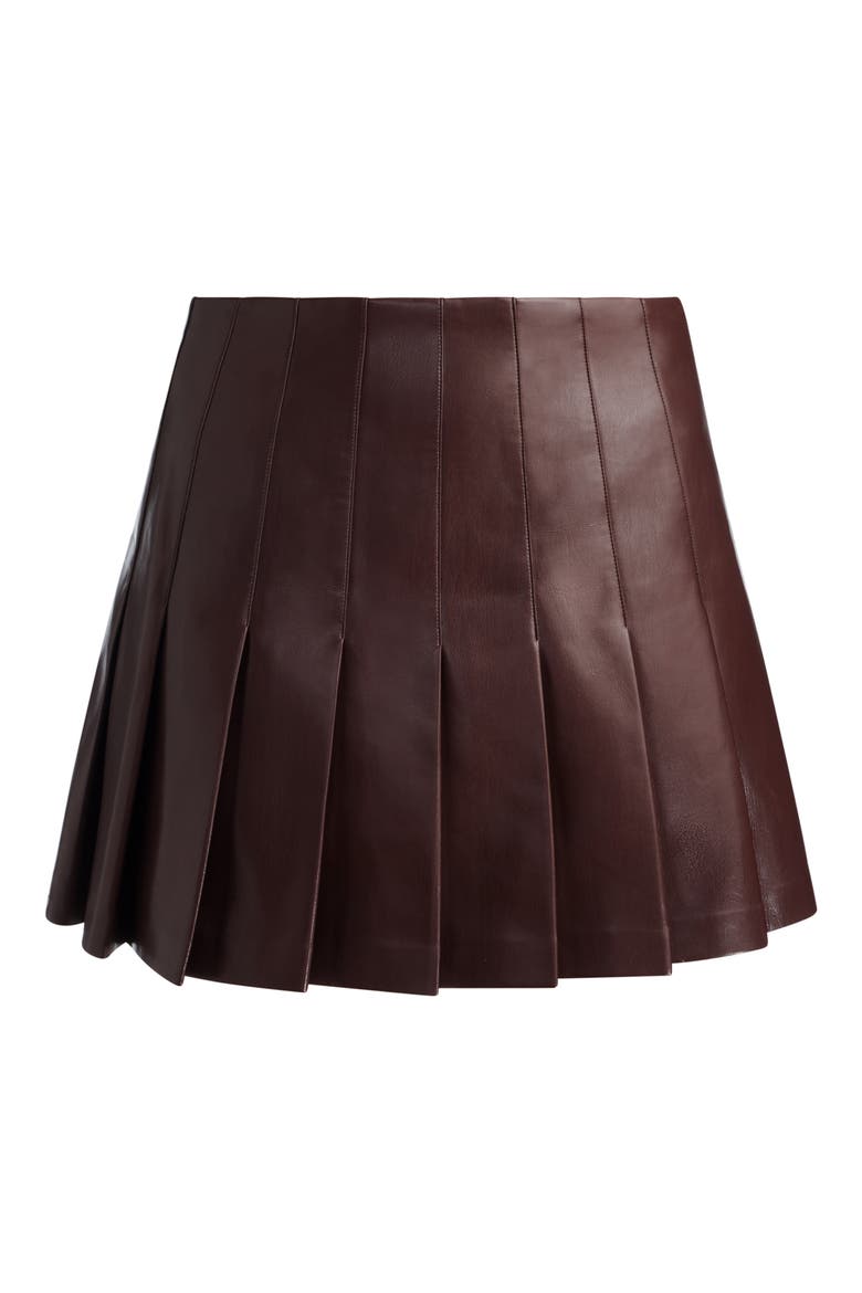 Carter Pleated Faux Leather Miniskirt, Alternate, color, DARK CHOCOLATE