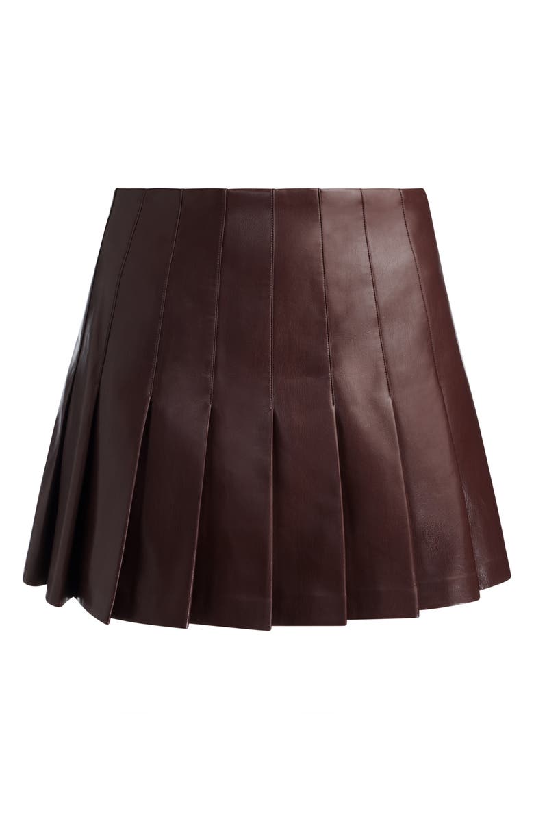 Alice + Olivia Carter Pleated Faux Leather Miniskirt, Alternate, color, Dark Chocolate