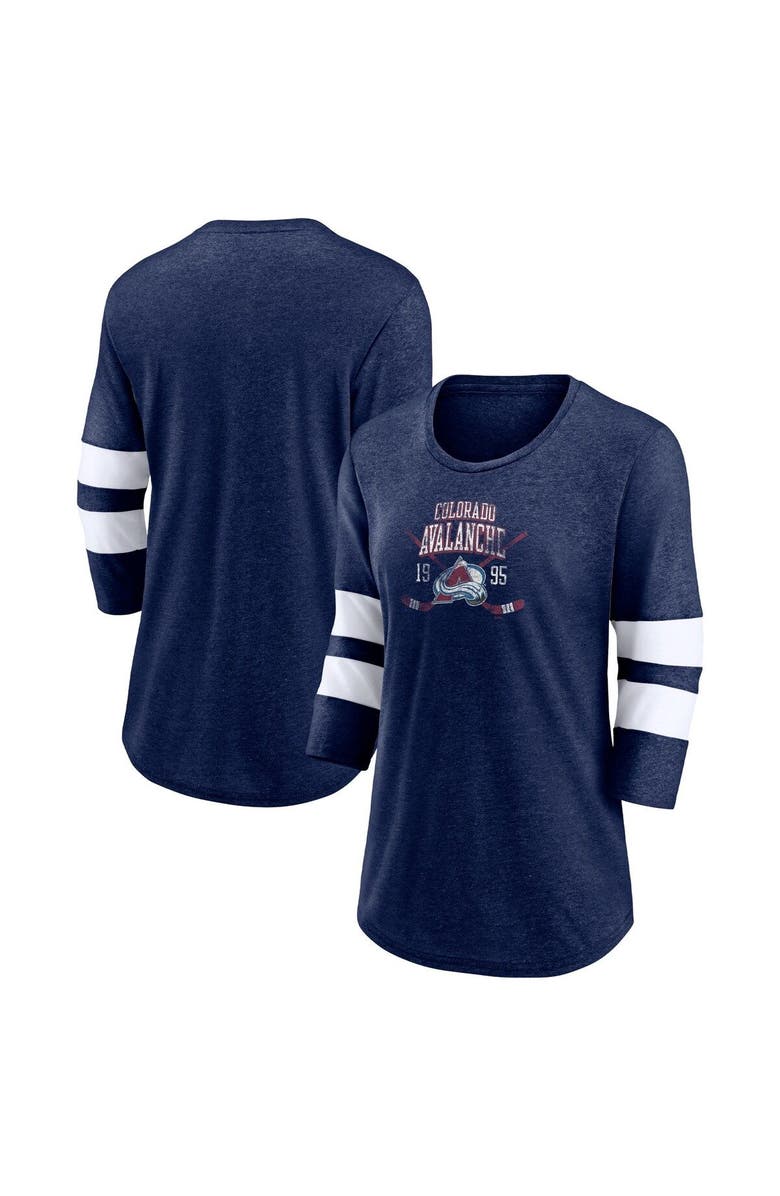 FANATICS Women's Fanatics Branded Heather Navy Colorado Avalanche Line Shift Tri-Blend Three-Quarter Sleeve T-Shirt, Main, color,