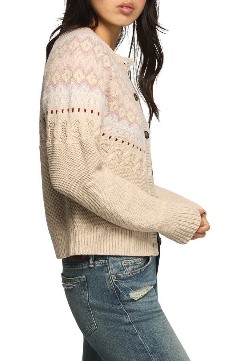 Fair Isle Cotton Blend Cardigan, Alternate, color, DAWN PINK