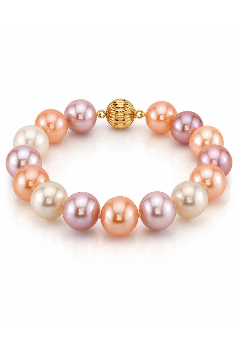 11-12mm Multicolor Freshwater Pearl Bracelet - AAA Quality, Main, color, Yellow Gold Clasp