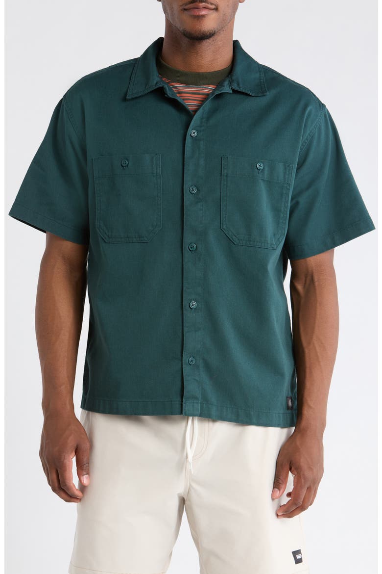 Larkspur Short Sleeve Cotton Button-Up Work Shirt, Alternate, color, MYSTIC MOSS