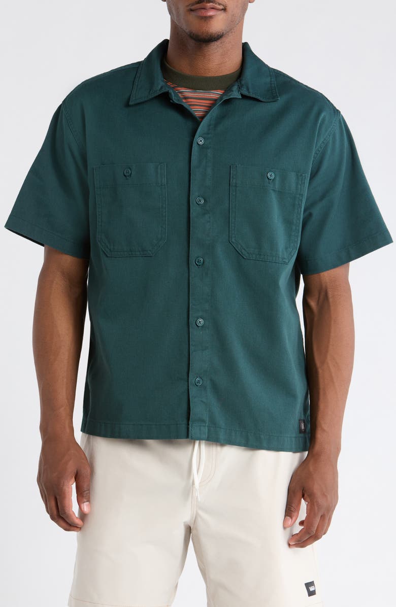 Vans Larkspur Short Sleeve Cotton Button-Up Work Shirt, Alternate, color, Mystic Moss
