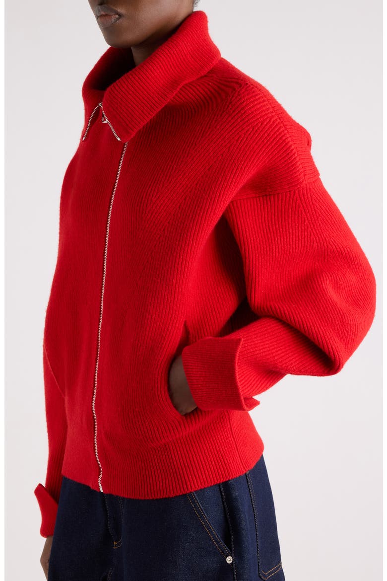 Zip High Neck Cardigan, Alternate, color, RED