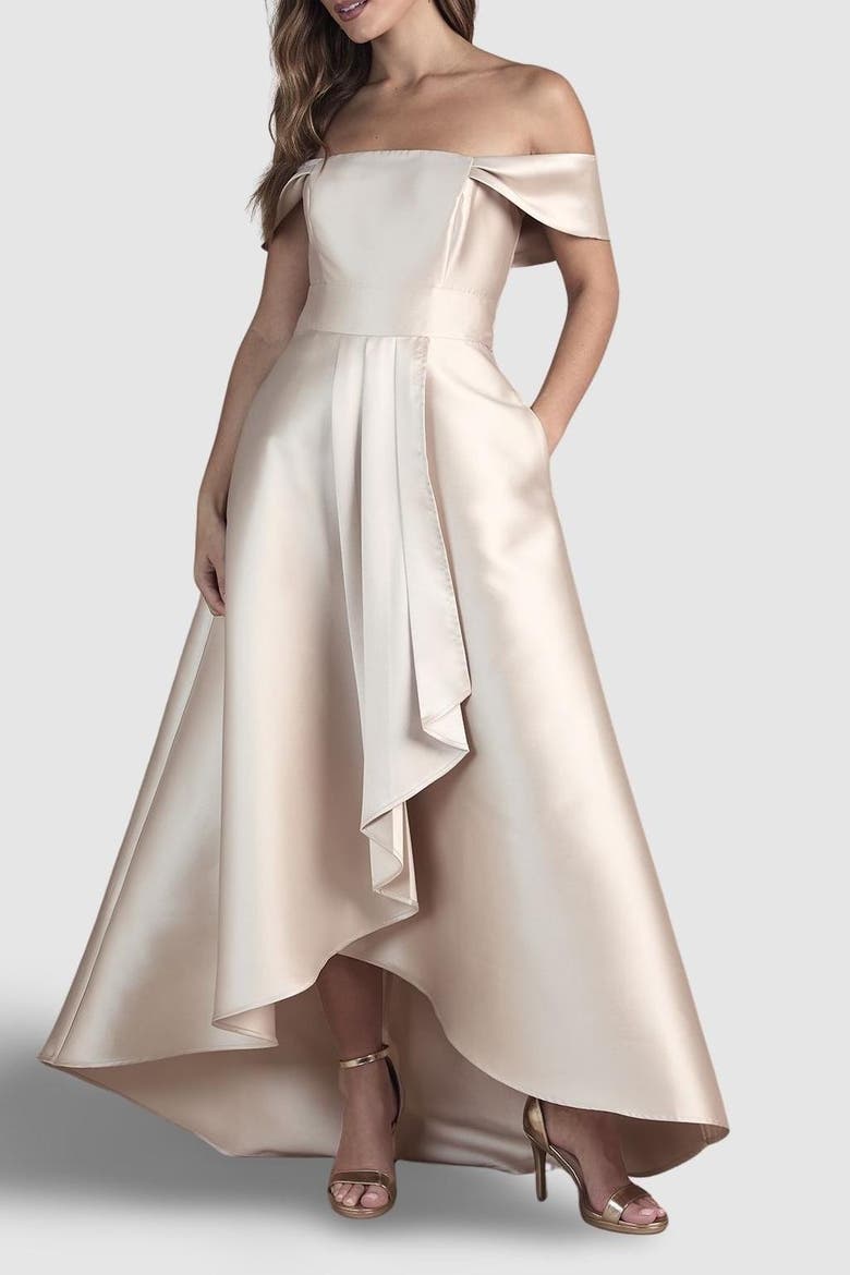 Bardot Twill Bridesmaid Dress, Alternate, color, Champagne