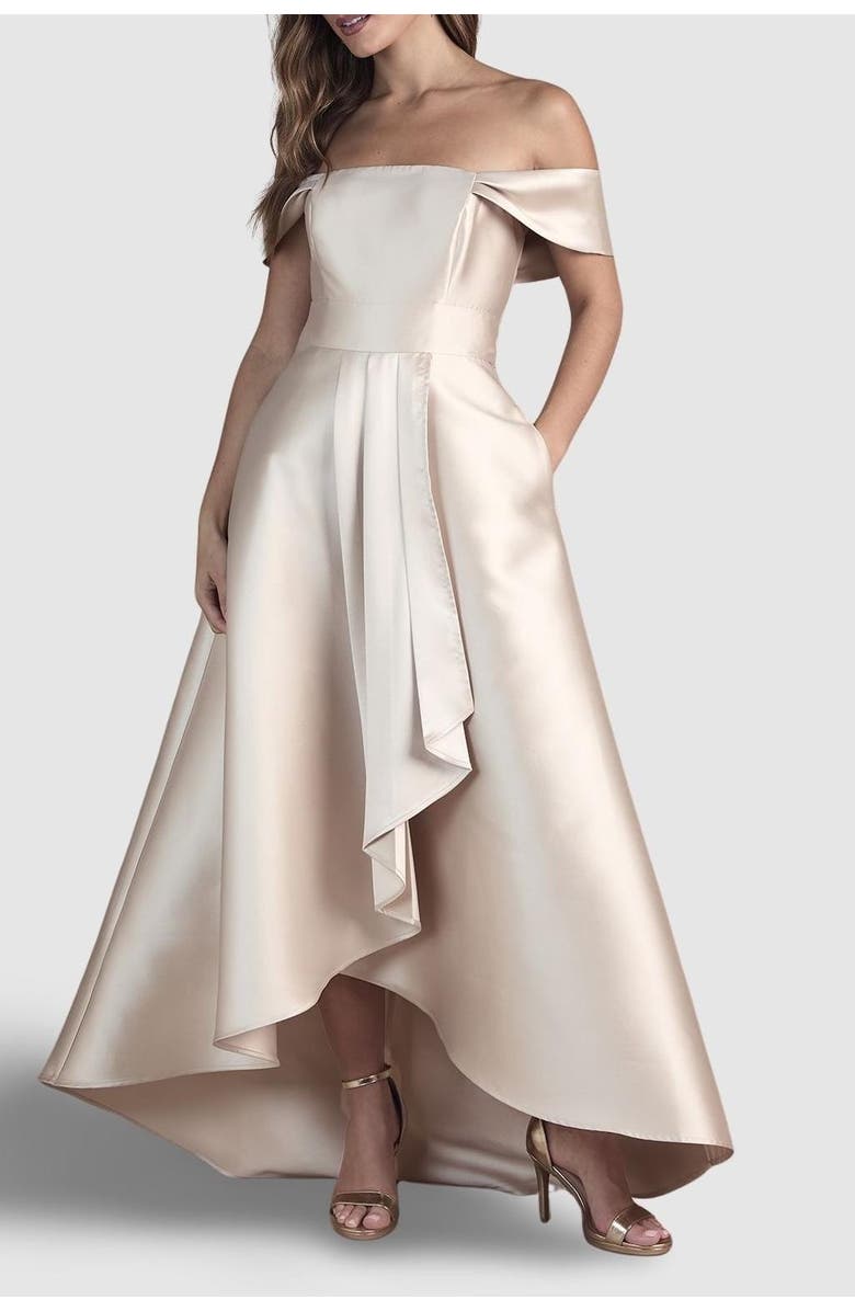 Coast Bardot Twill Bridesmaid Dress, Alternate, color, Champagne