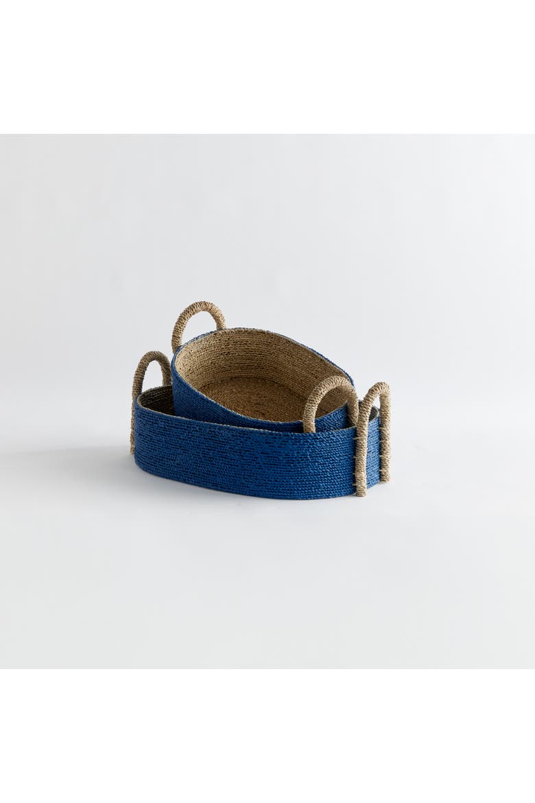 Tiana Seagrass Short Oval Decorative Baskets Set of 2, Alternate, color, Blue