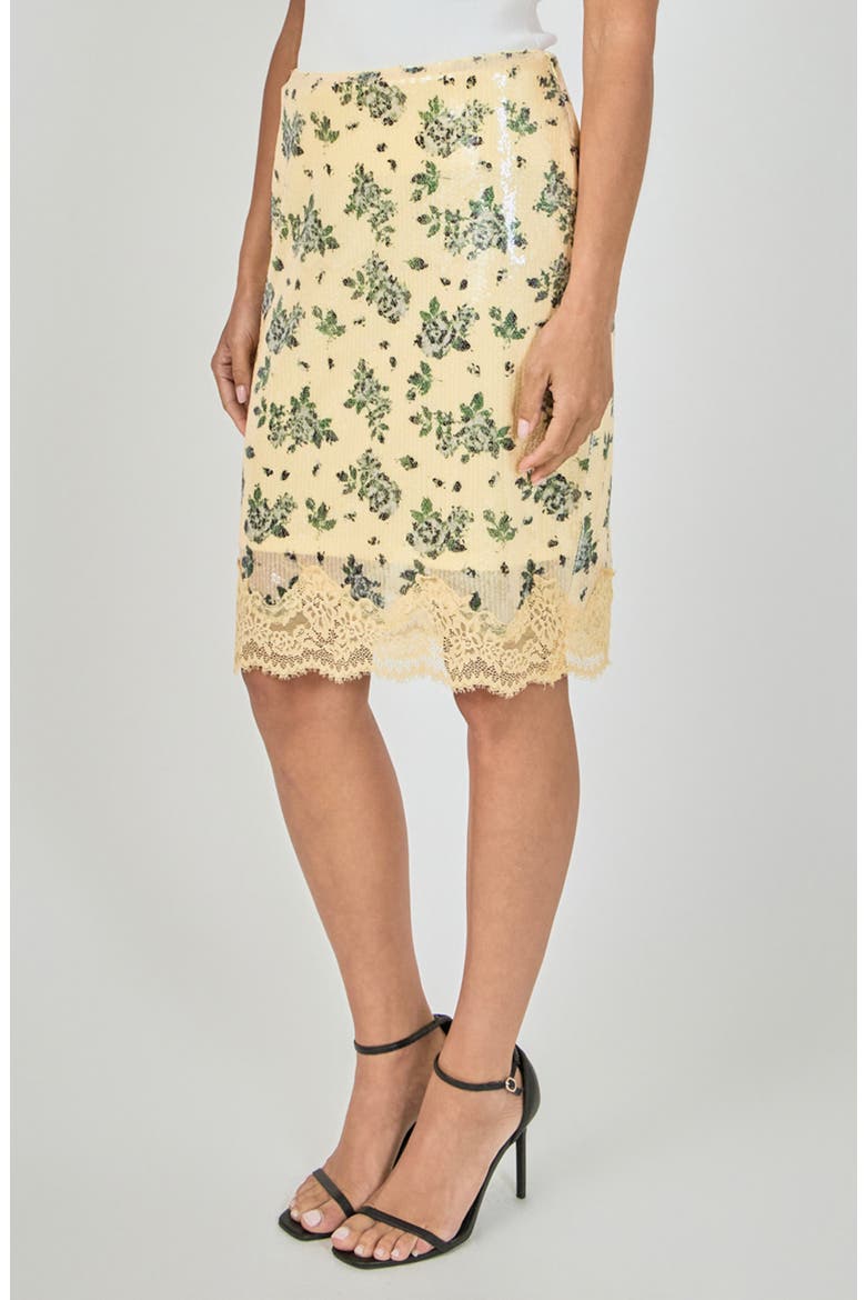 Floral Sequin Skirt with Lace Hem, Alternate, color, LEMON MULTI