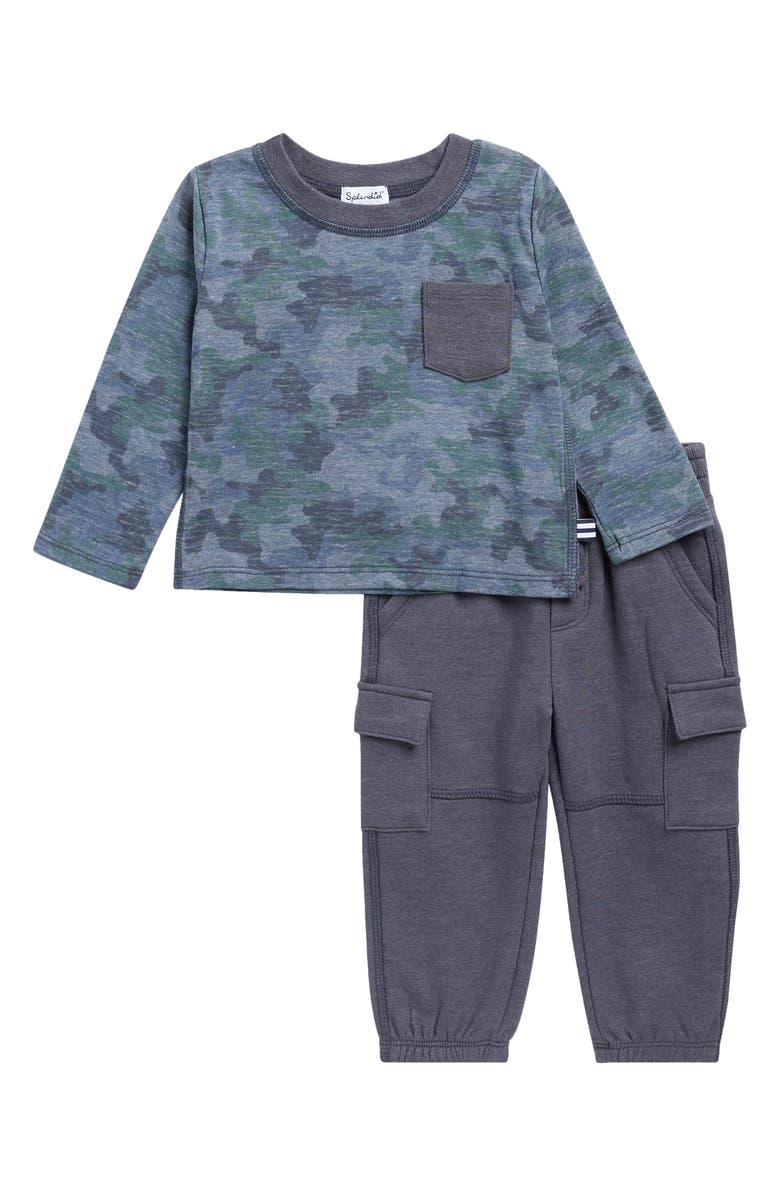 Splendid Scenic Route Long Sleeve T-Shirt & Cargo Pants Set, Main, color, Blue Camo