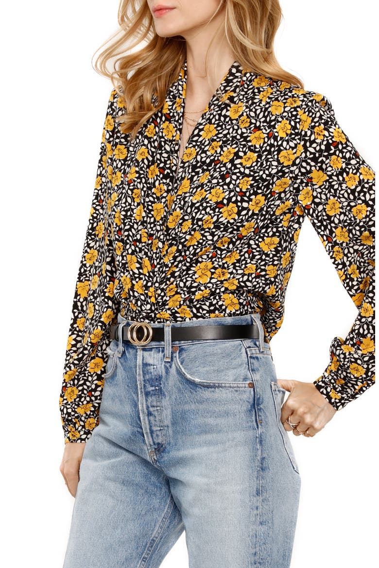 Camille Floral Print Faux Wrap Top, Alternate, color, BUTTERCUP