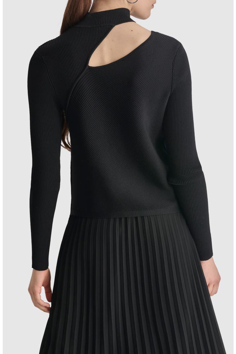 Cutout Detail Rib Sweater, Alternate, color, BLACK