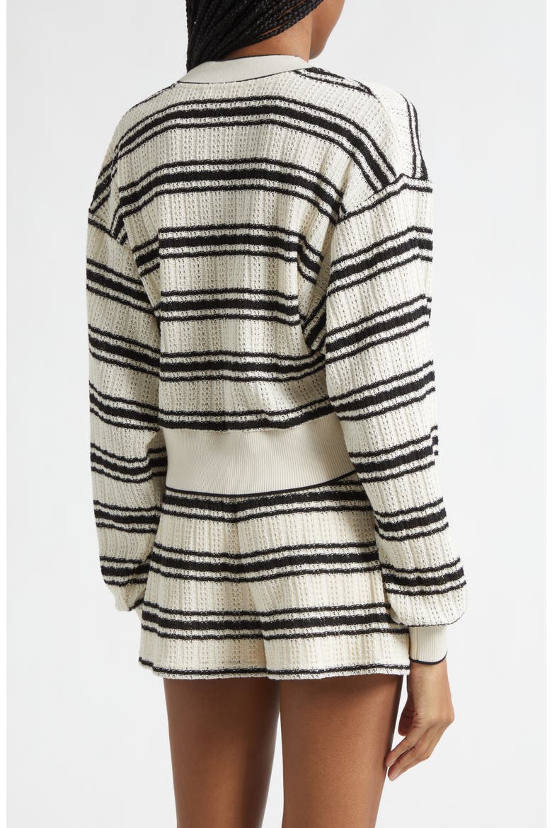 Romy Stripe Crop Pointelle Cardigan, Alternate, color, BLACK STRIPE