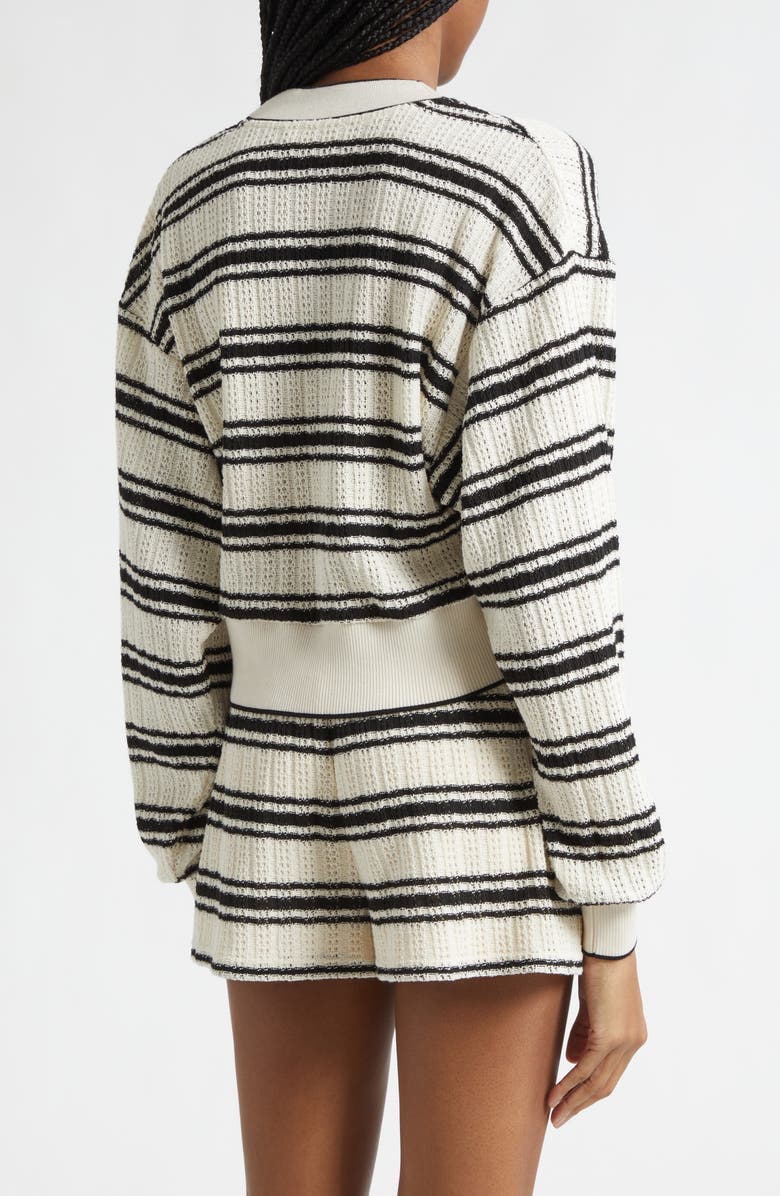 Ramy Brook Romy Stripe Crop Pointelle Cardigan, Alternate, color, Black Stripe