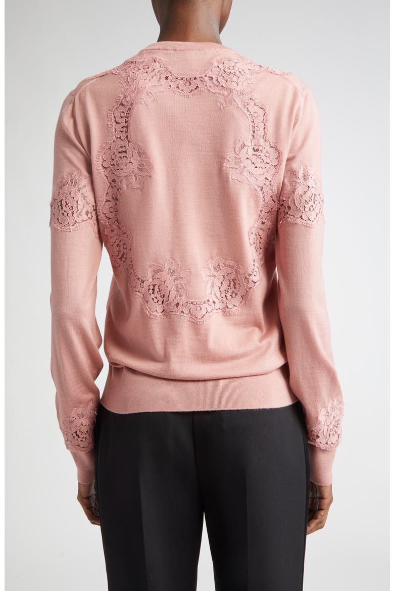 Lace Detail Virgin Wool & Cotton Blend Cardigan, Alternate, color, ROSA POLVERE SCURO