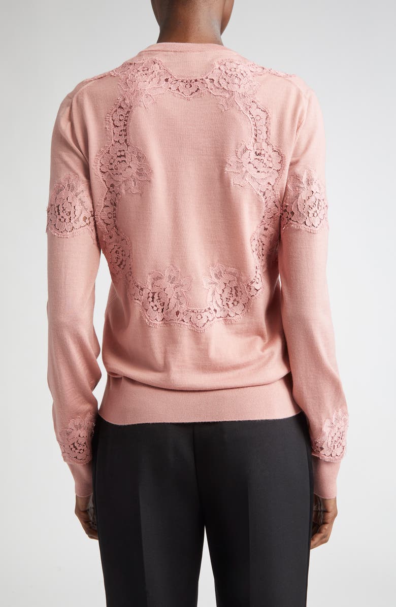Dolce&Gabbana Lace Detail Virgin Wool & Cotton Blend Cardigan, Alternate, color, Rosa Polvere Scuro