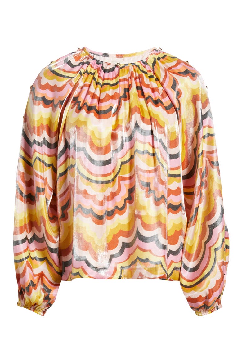 Oriana Wave Print Satin Blouse, Alternate, color, PINK MULTI